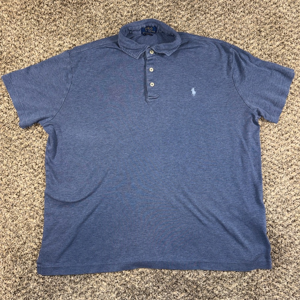 Polo Ralph Lauren Mens Large Blue Heathered Cotton Classic Fit Polo Shirt
